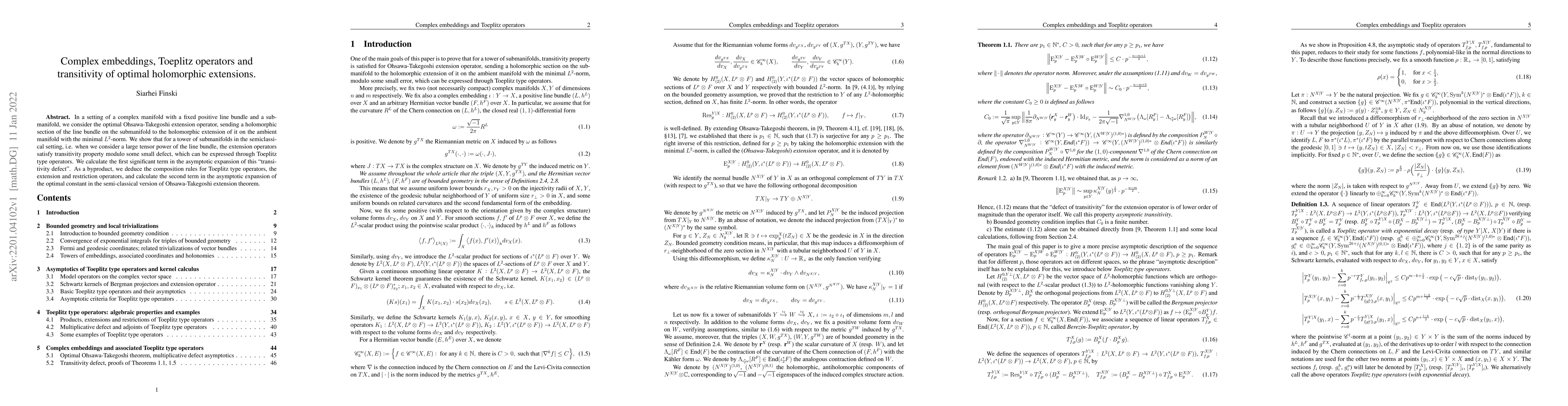 Thumbnail for Complex embeddings, Toeplitz operators and transitivity of optimal
  holomorphic extensions