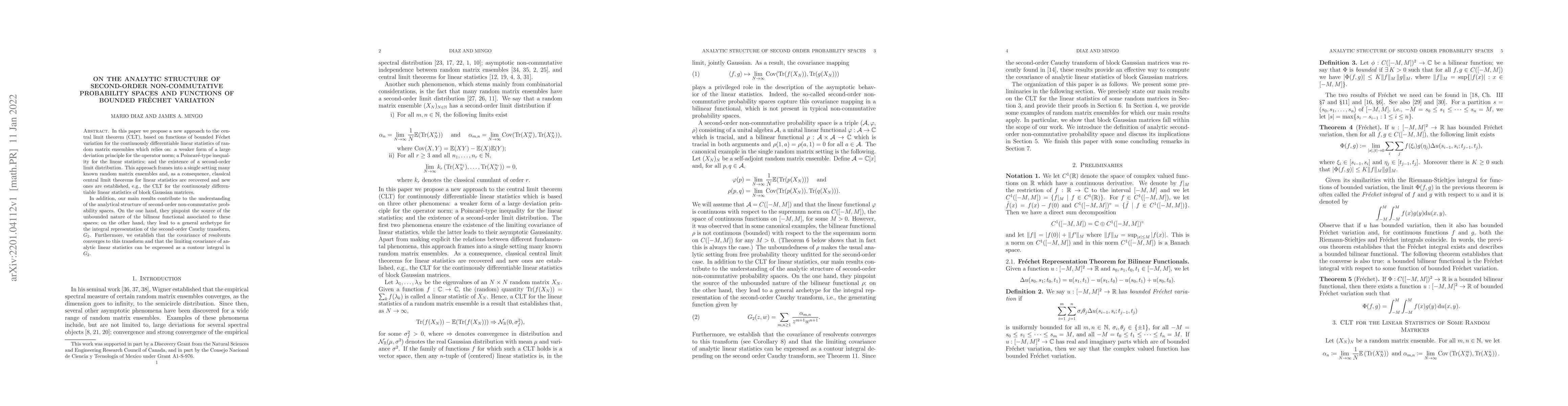 Thumbnail for On the Analytic Structure of Second-Order Non-Commutative Probability
  Spaces and Functions of Bounded Fr\'echet Variation