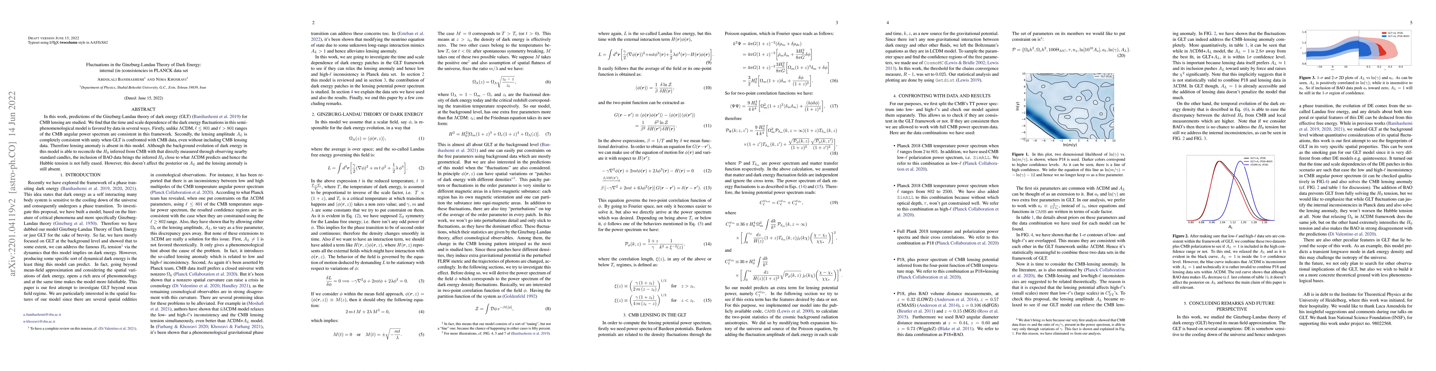 Thumbnail for Fluctuations in the Ginzburg-Landau Theory of Dark Energy: internal
  (in-)consistencies in PLANCK data set