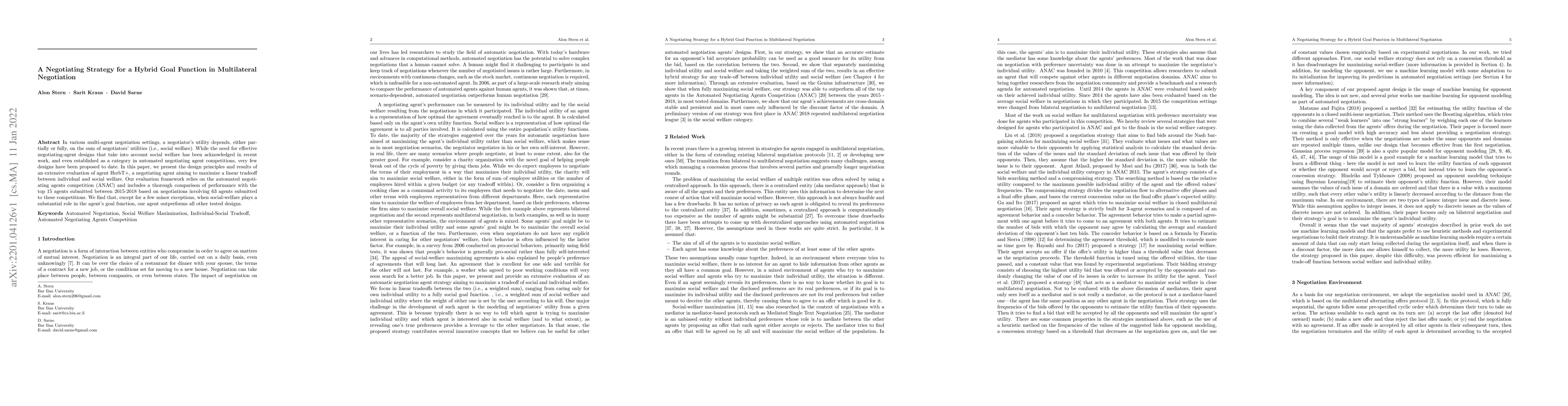 Thumbnail for A Negotiating Strategy for a Hybrid Goal Function in Multilateral
  Negotiation