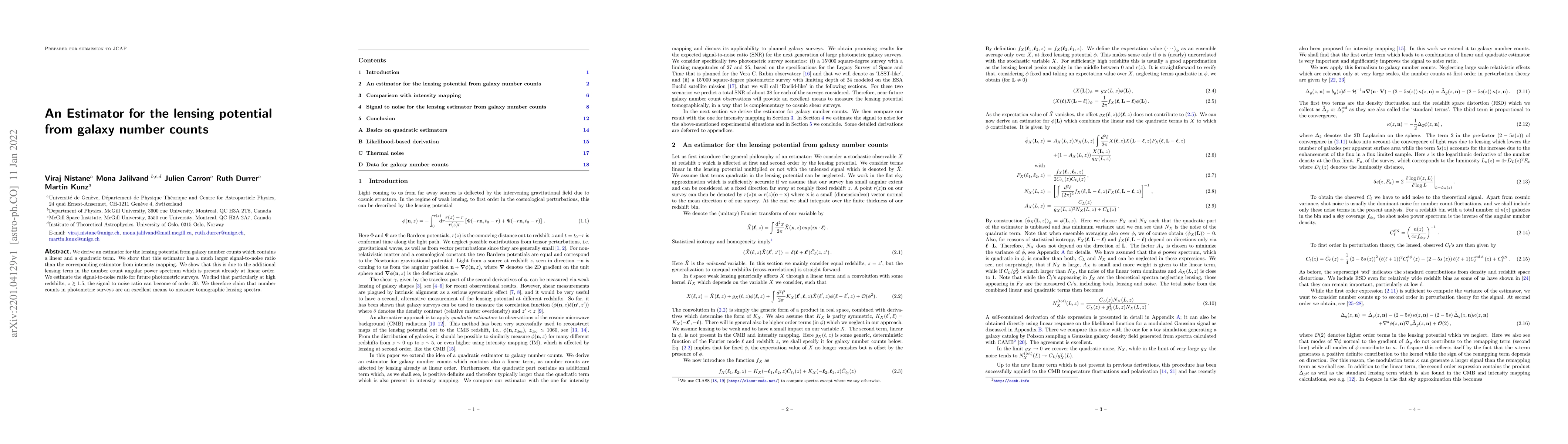 Thumbnail for An Estimator for the lensing potential from galaxy number counts