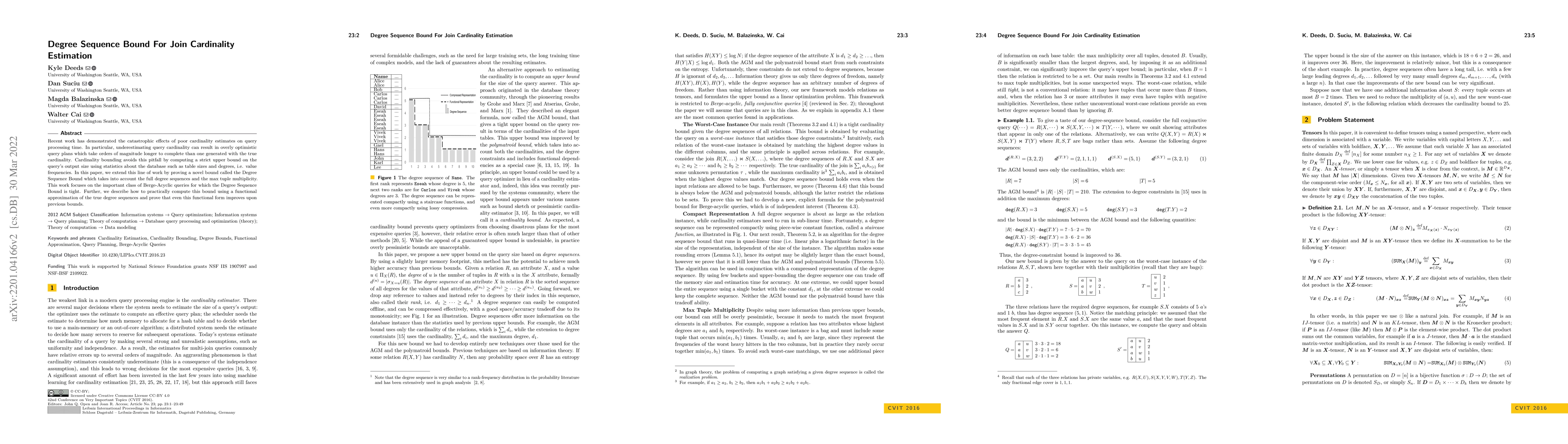 Thumbnail for Degree Sequence Bound For Join Cardinality Estimation