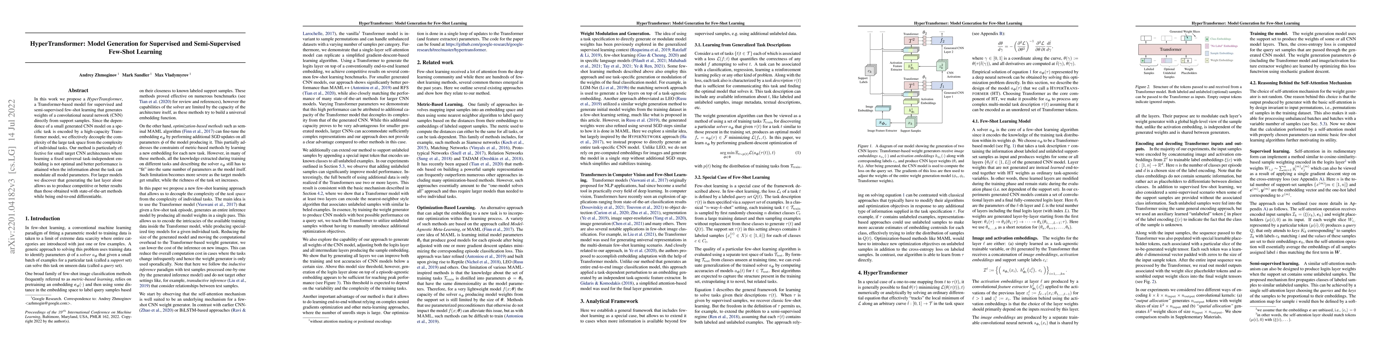 Thumbnail for HyperTransformer: Model Generation for Supervised and Semi-Supervised
  Few-Shot Learning