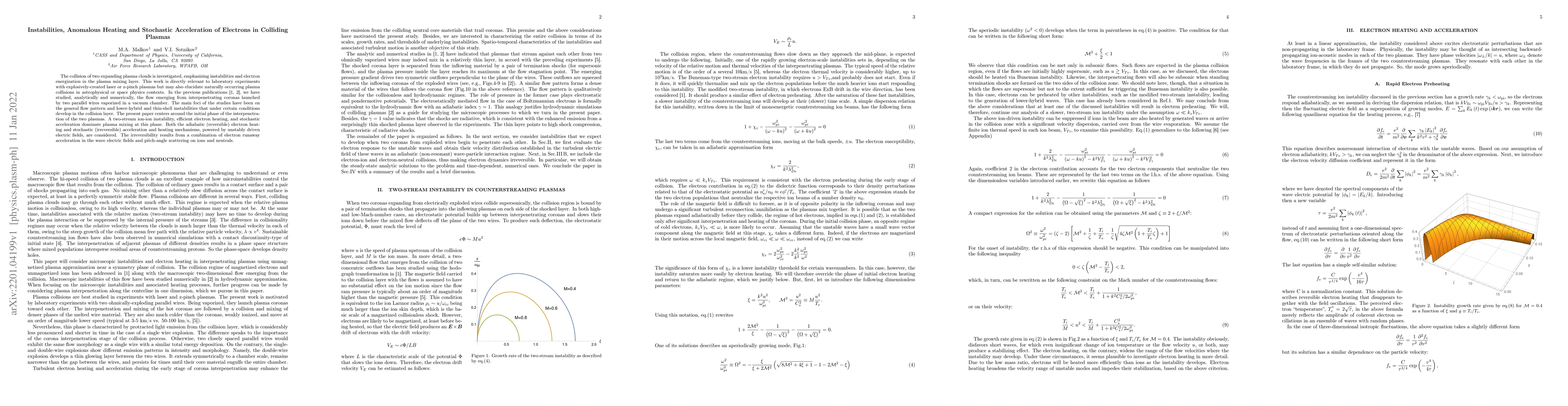 Thumbnail for Instabilities, Anomalous Heating and Stochastic Acceleration of
  Electrons in Colliding Plasmas