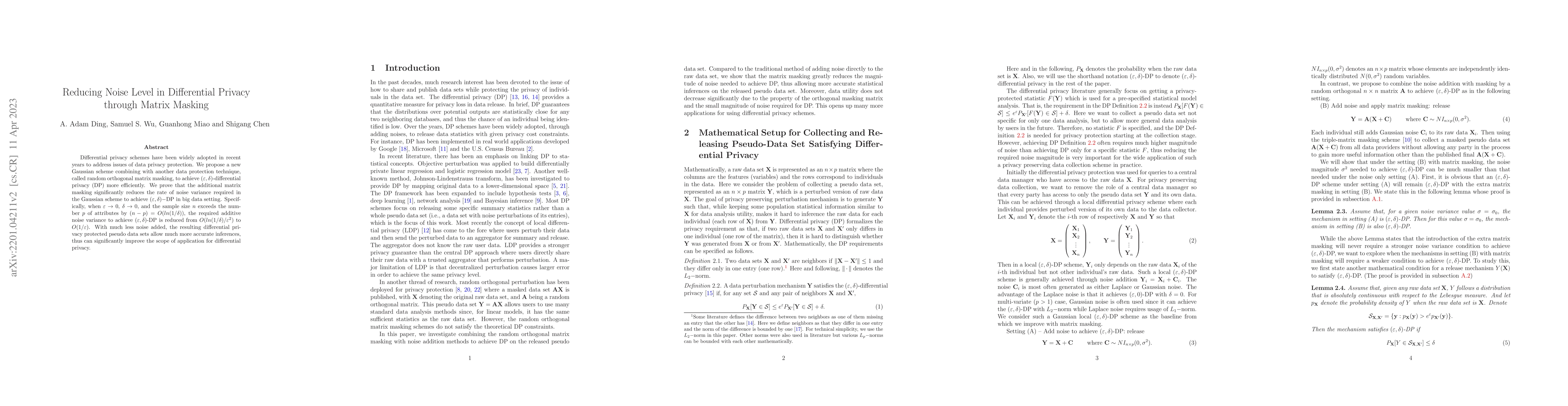 Thumbnail for Reducing Noise Level in Differential Privacy through Matrix Masking