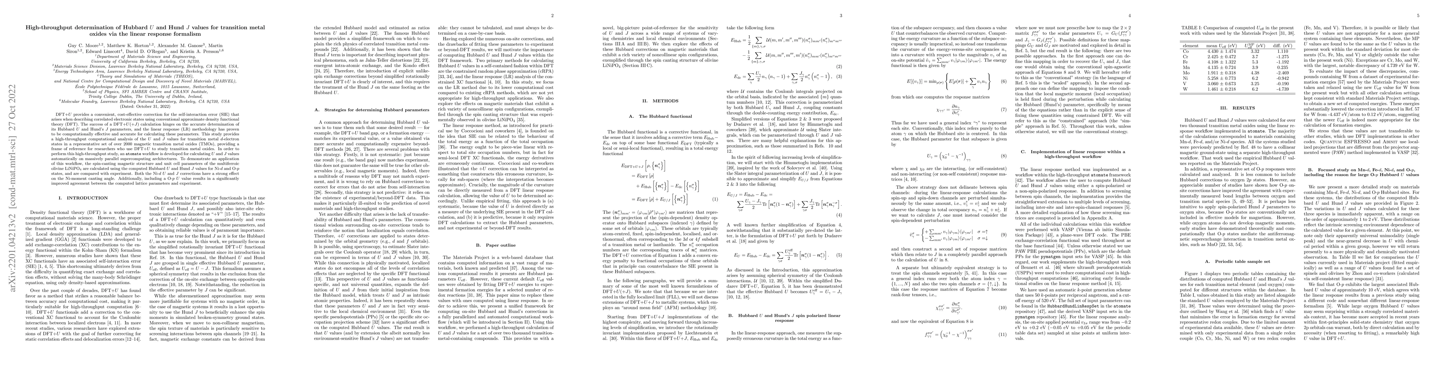 Thumbnail for High-throughput determination of Hubbard U and Hund J values for
  transition metal oxides via linear response formalism