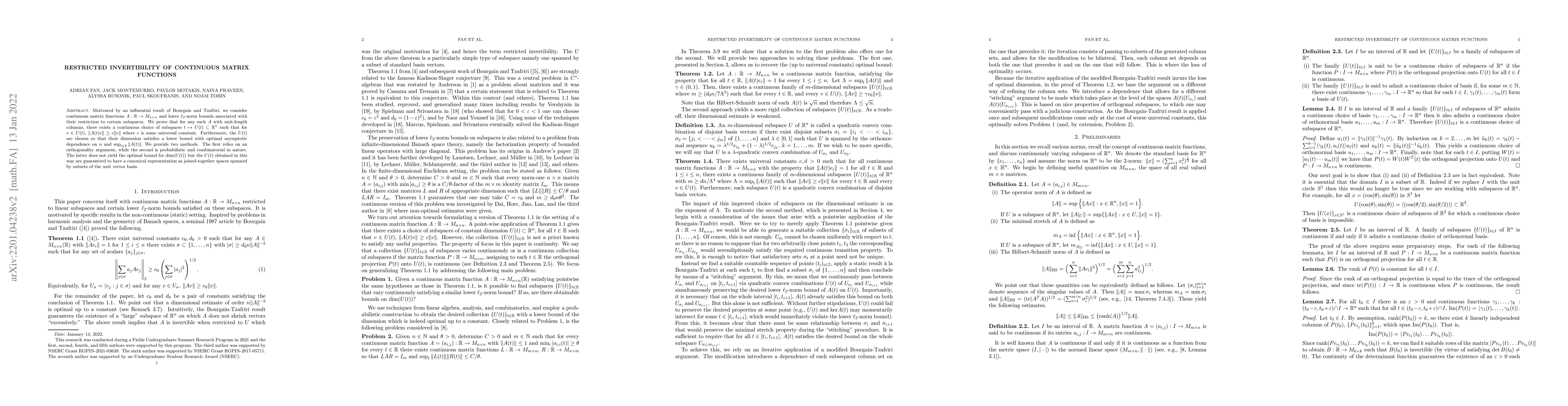 Thumbnail for Restricted invertibility of continuous matrix functions