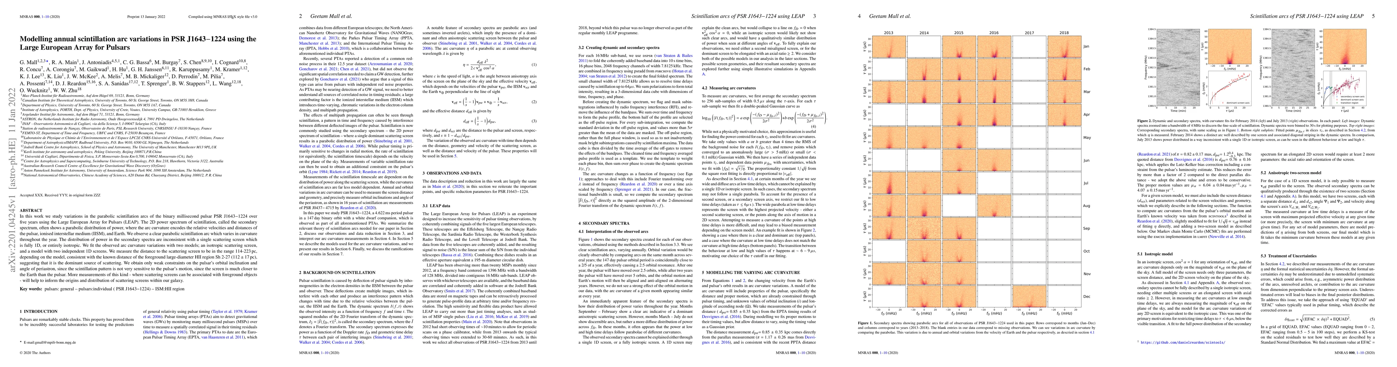 Thumbnail for Modelling annual scintillation arc variations in PSR J1643-1224 using
  the Large European Array for Pulsars