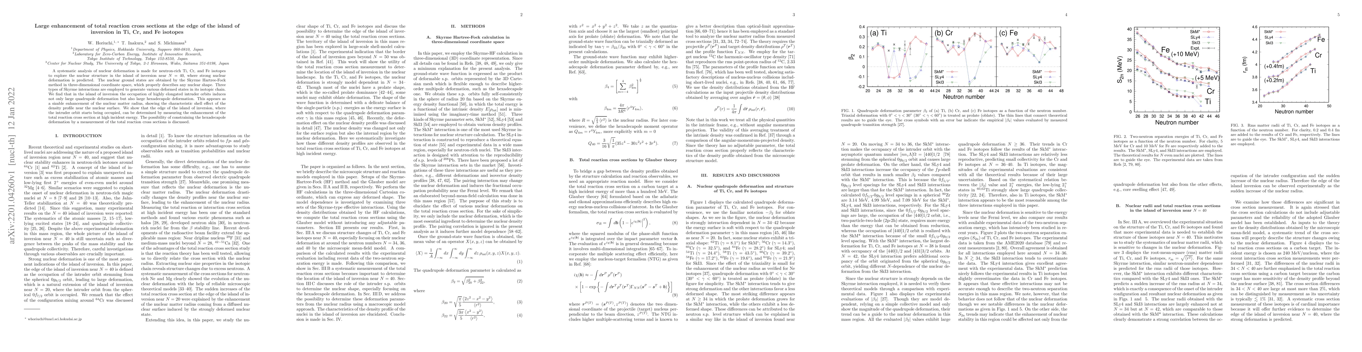 Thumbnail for Large enhancement of total reaction cross sections at the edge of the
  island of inversion in Ti, Cr, and Fe isotopes