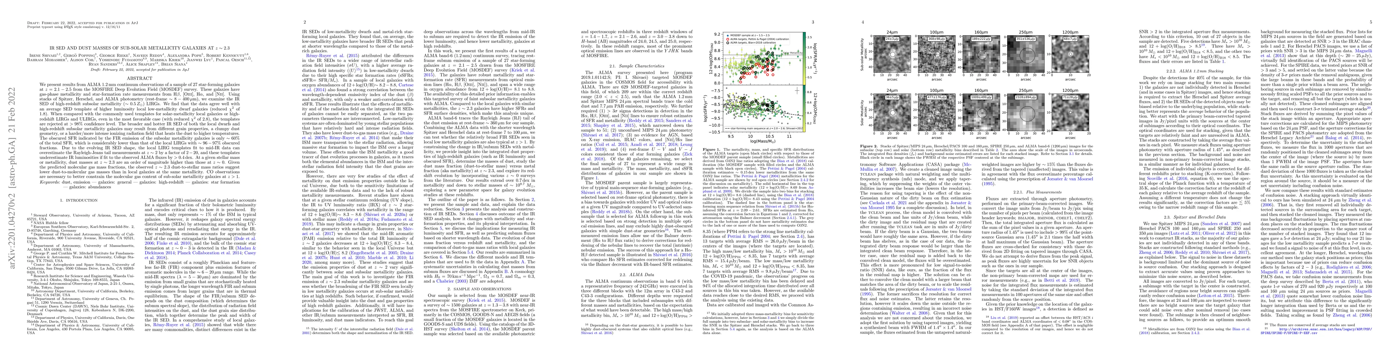 Thumbnail for IR SED and Dust Masses of Sub-solar Metallicity Galaxies at z~2.3