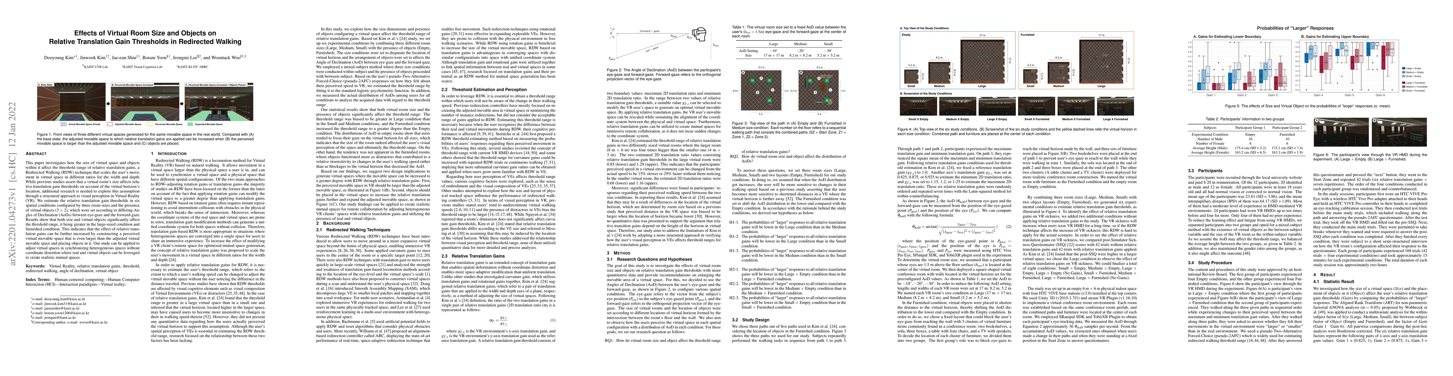 Thumbnail for Effects of Virtual Room Size and Objects on Relative Translation Gain
  Thresholds in Redirected Walking