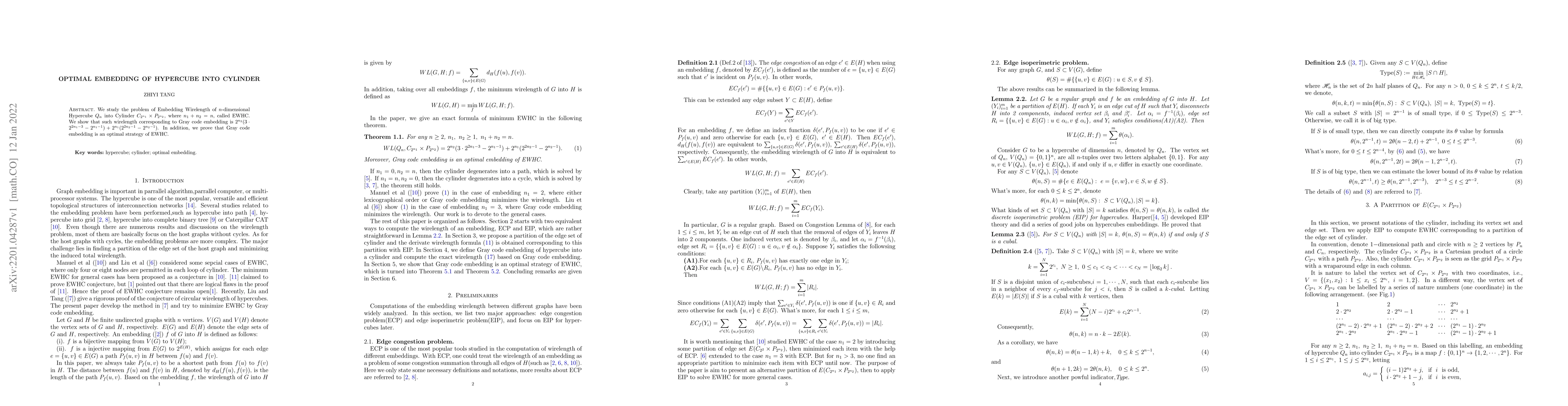 Thumbnail for Optimal embedding of hypercube into cylinder