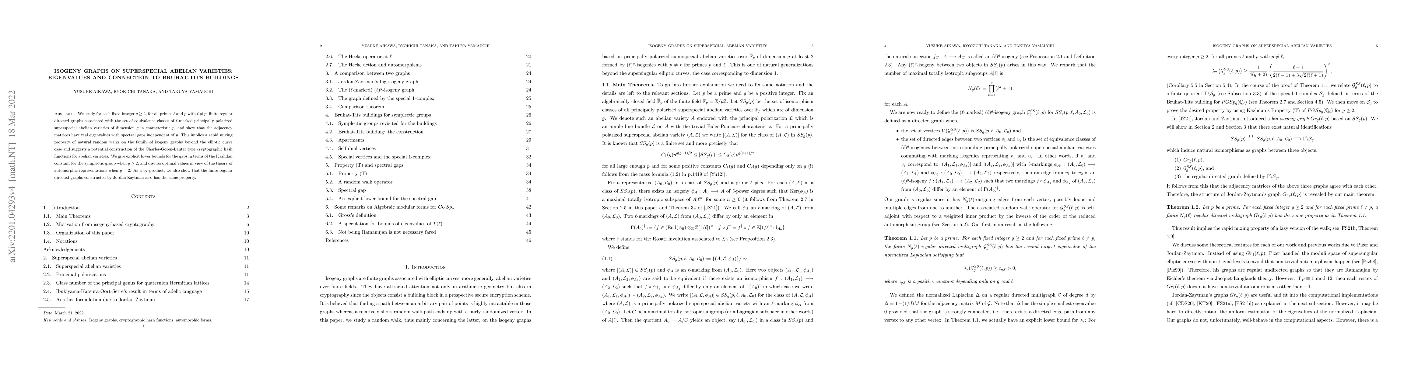 Thumbnail for Isogeny graphs on superspecial abelian varieties: Eigenvalues and
  Connection to Bruhat-Tits buildings