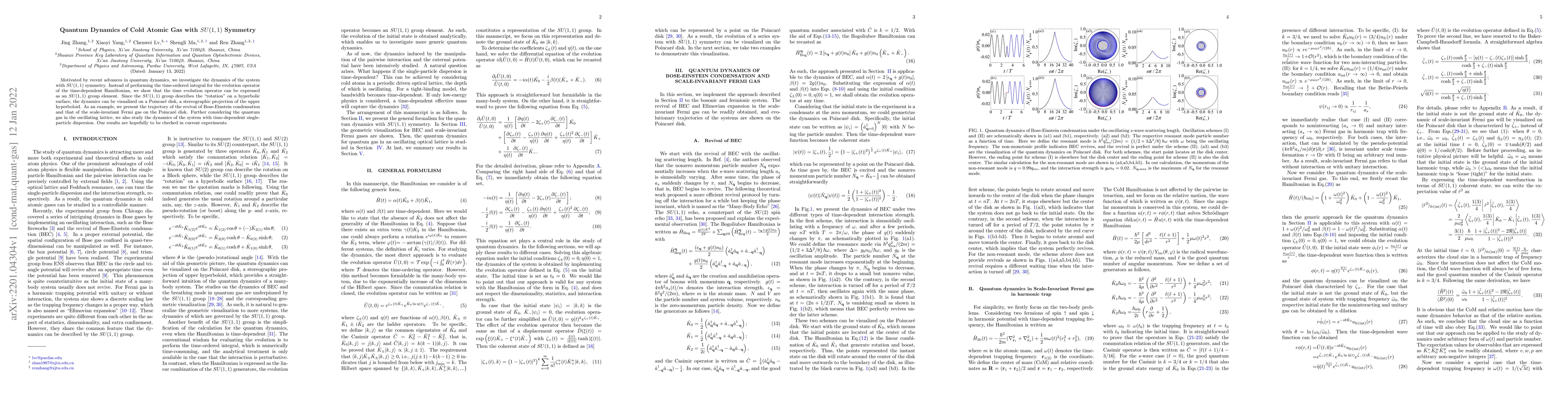 Thumbnail for Quantum Dynamics of Cold Atomic Gas with $SU(1,1)$ Symmetry