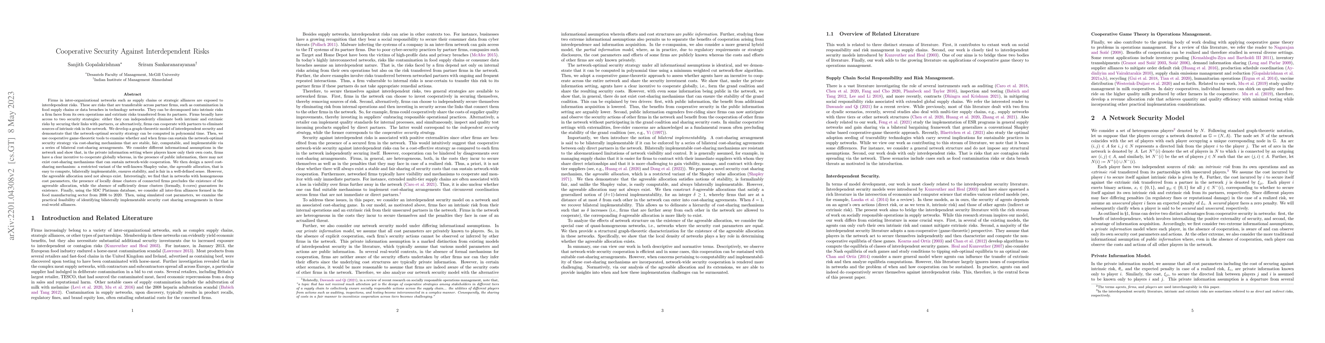 Thumbnail for Cooperative Security Against Interdependent Risks
