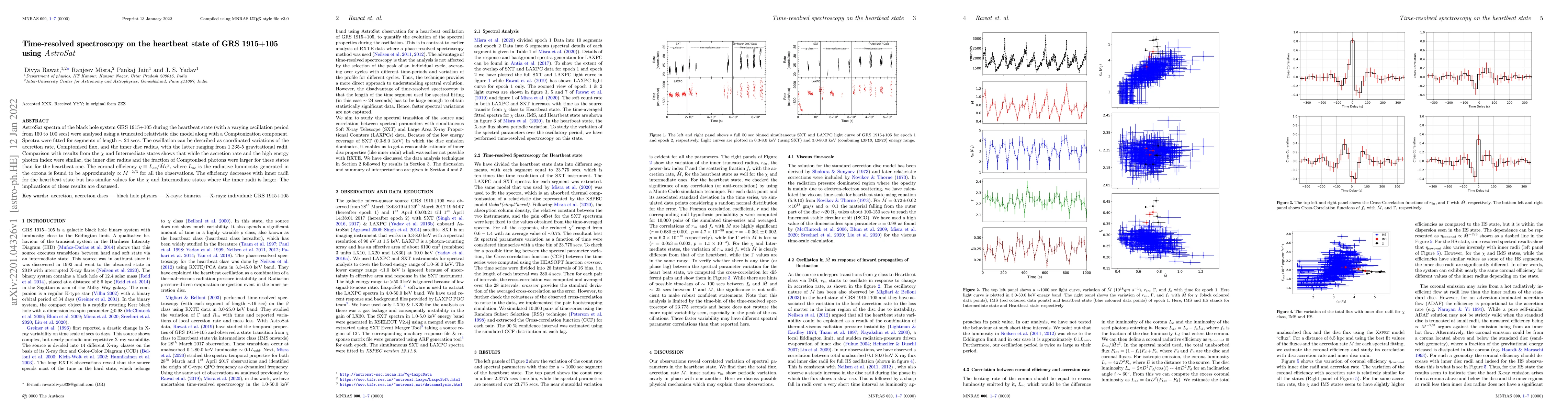 Thumbnail for Time-resolved spectroscopy on the heartbeat state of GRS 1915+105 using
  AstroSat