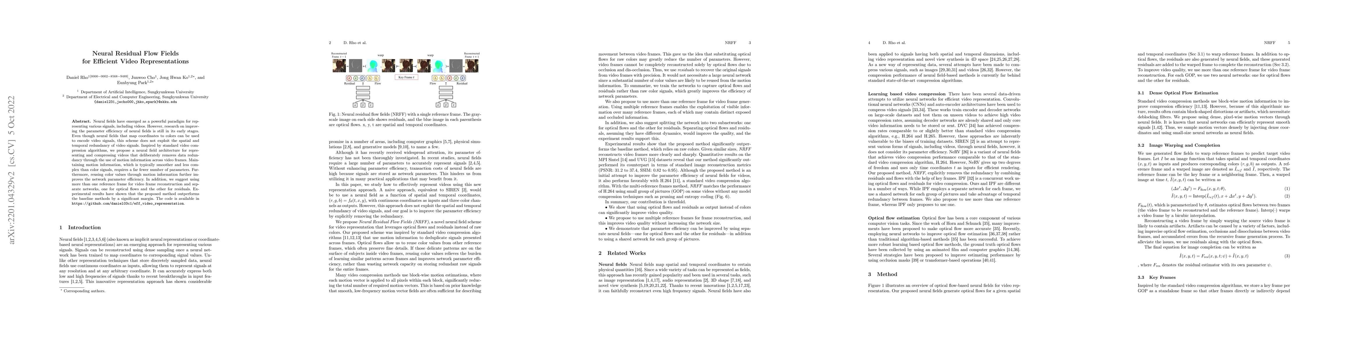 Thumbnail for Neural Residual Flow Fields for Efficient Video Representations