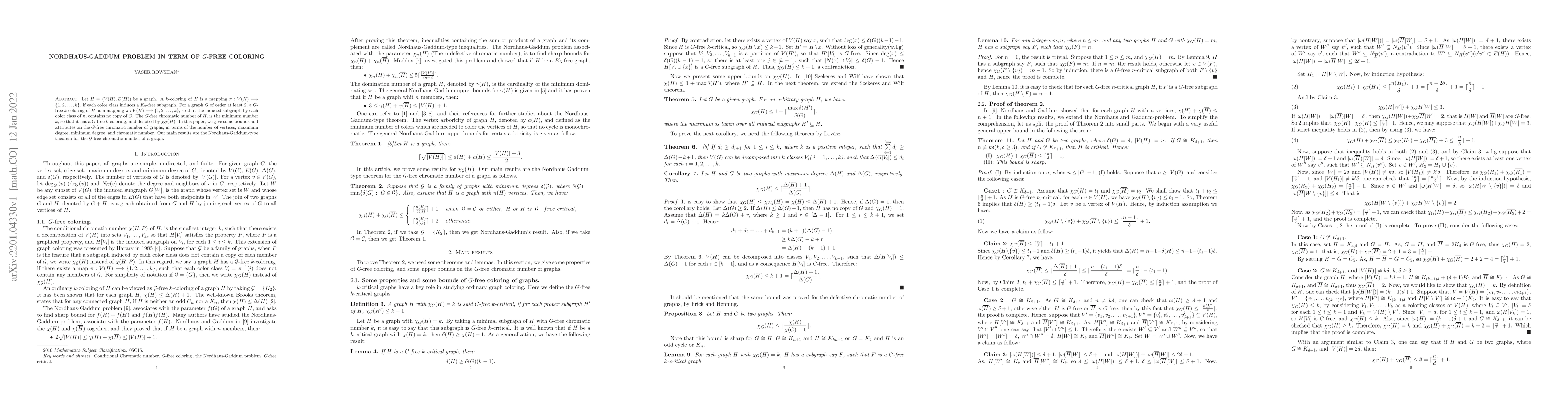 Thumbnail for Nordhaus-Gaddum problem in term of $G$-free coloring