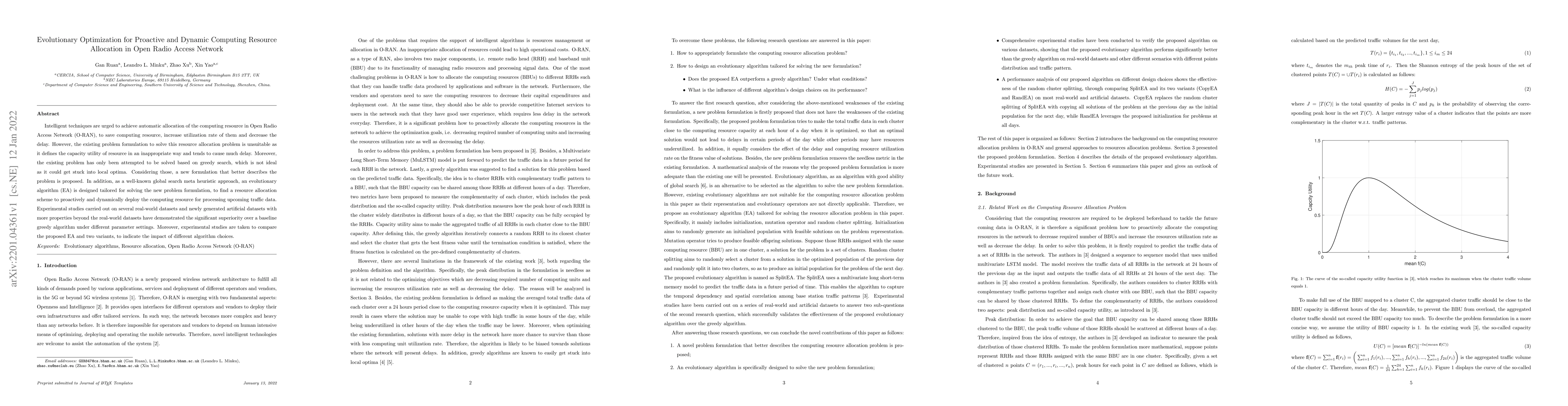 Thumbnail for Evolutionary Optimization for Proactive and Dynamic Computing Resource
  Allocation in Open Radio Access Network