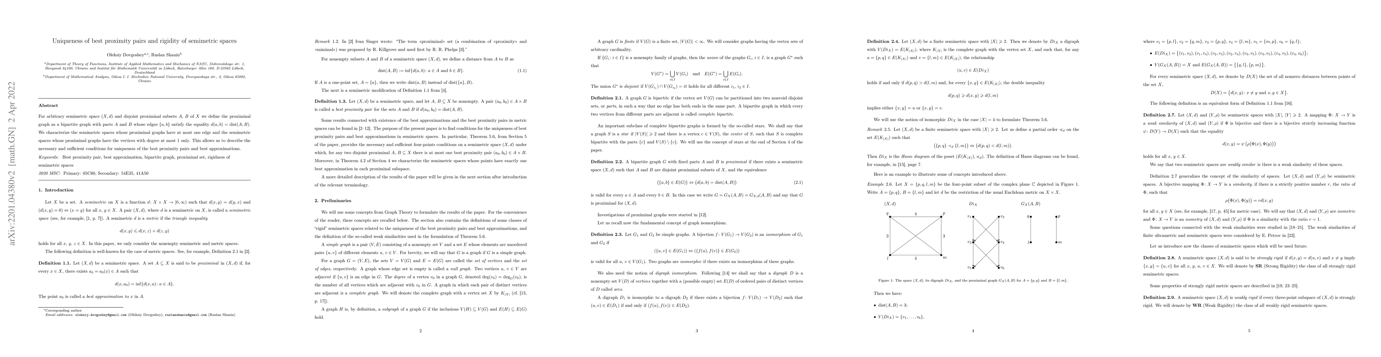 Thumbnail for Uniqueness of best proximity pairs and rigidity of semimetric spaces