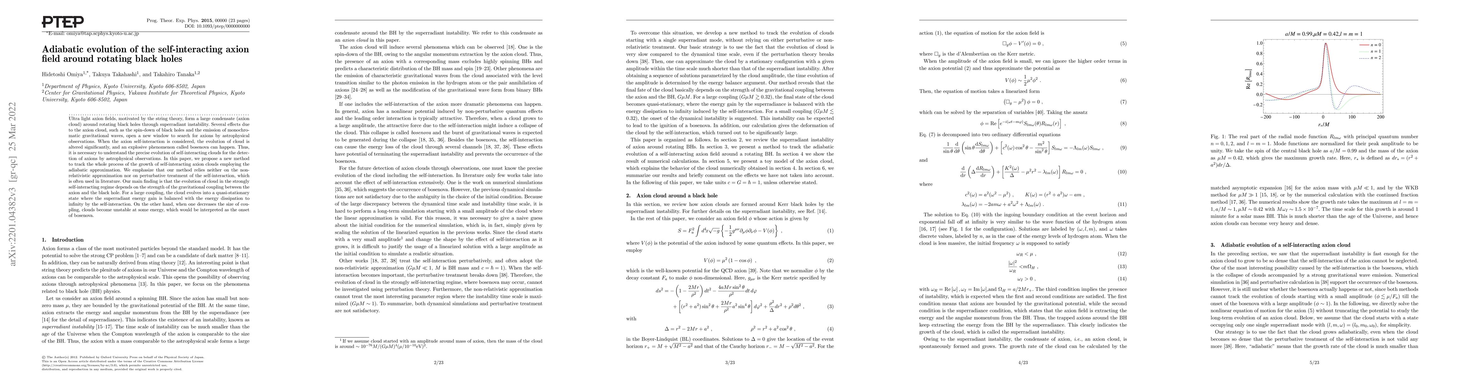 Thumbnail for Adiabatic evolution of the self-interacting axion field around rotating
  black holes