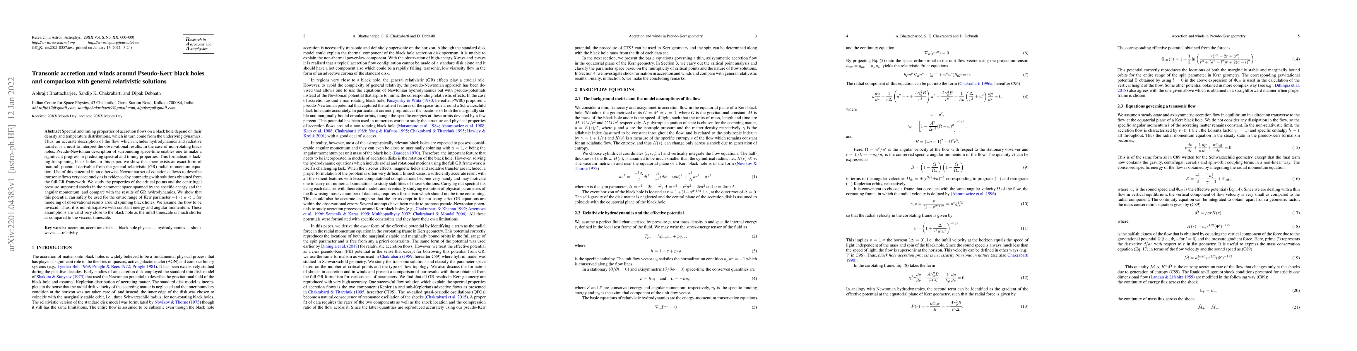 Thumbnail for Transonic accretion and winds around Pseudo-Kerr black holes and
  comparison with general relativistic solutions