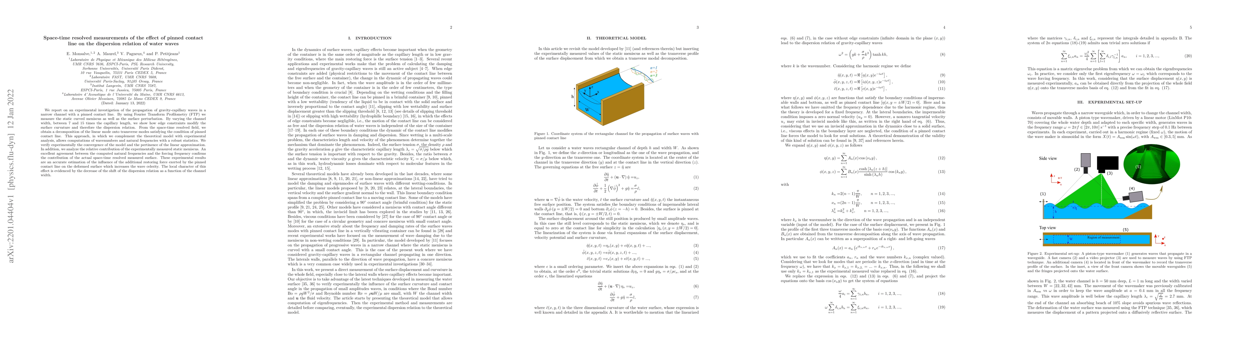 Thumbnail for Space-time resolved measurements of the effect of pinned contact line on
  the dispersion relation of water waves