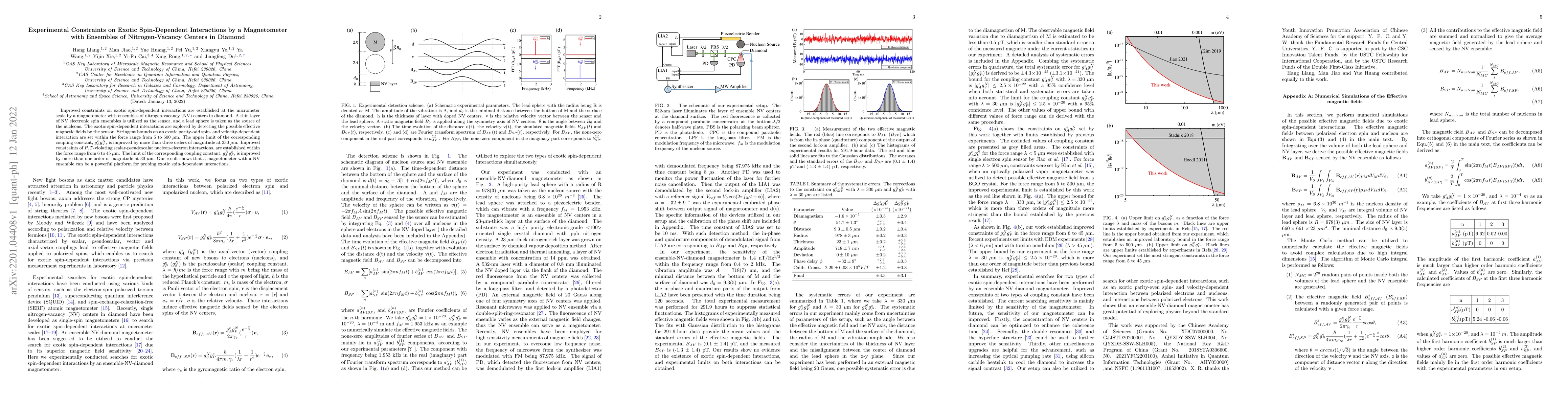 Thumbnail for Experimental Constraints on Exotic Spin-Dependent Interactions by a
  Magnetometer with Ensembles of Nitrogen-Vacancy Centers in Diamond