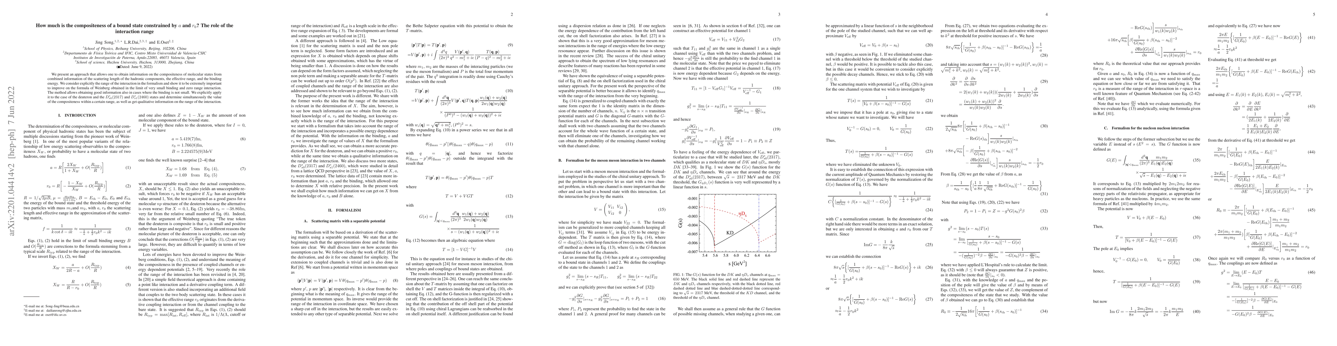 Thumbnail for How much is the compositeness of a bound state constrained by $a$ and
  $r_0$? The role of the interaction range