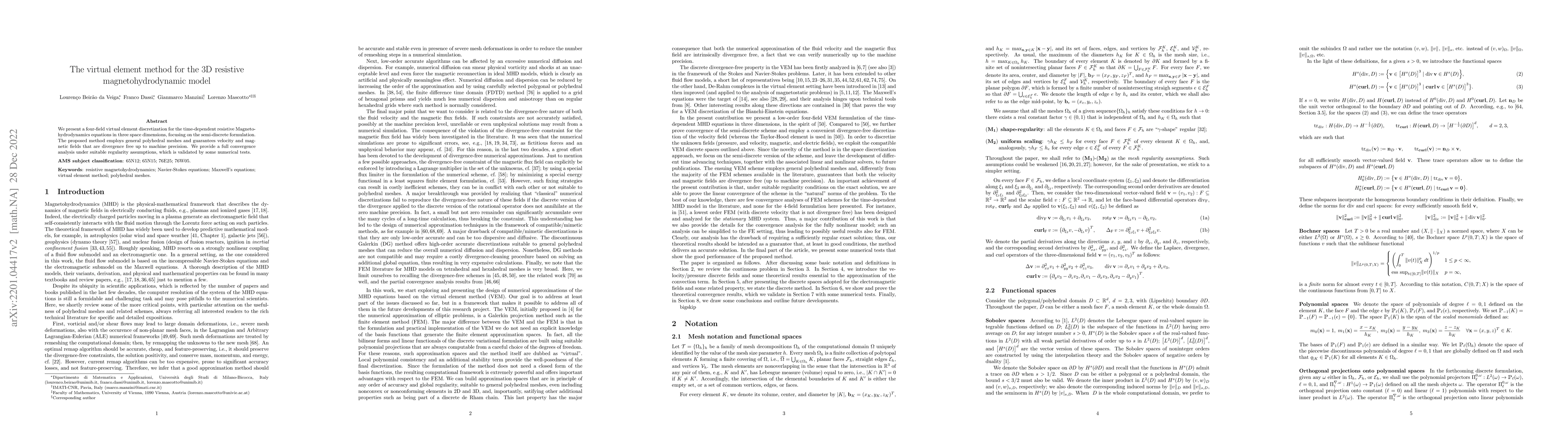 Thumbnail for The Virtual Element Method for the 3D Resistive Magnetohydrodynamic
  model
