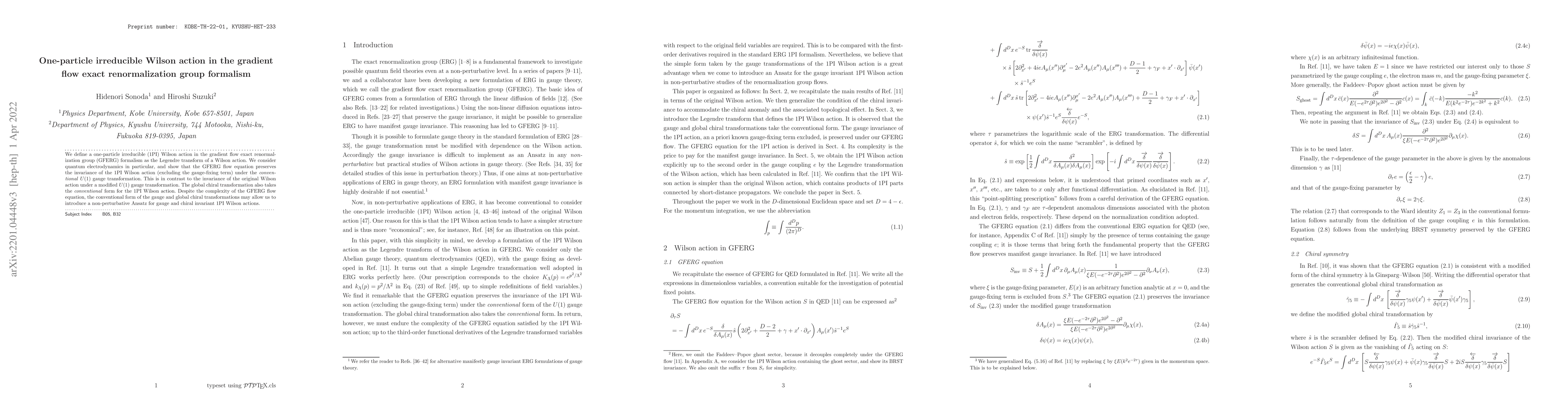 Thumbnail for One-particle irreducible Wilson action in the gradient flow exact
  renormalization group formalism