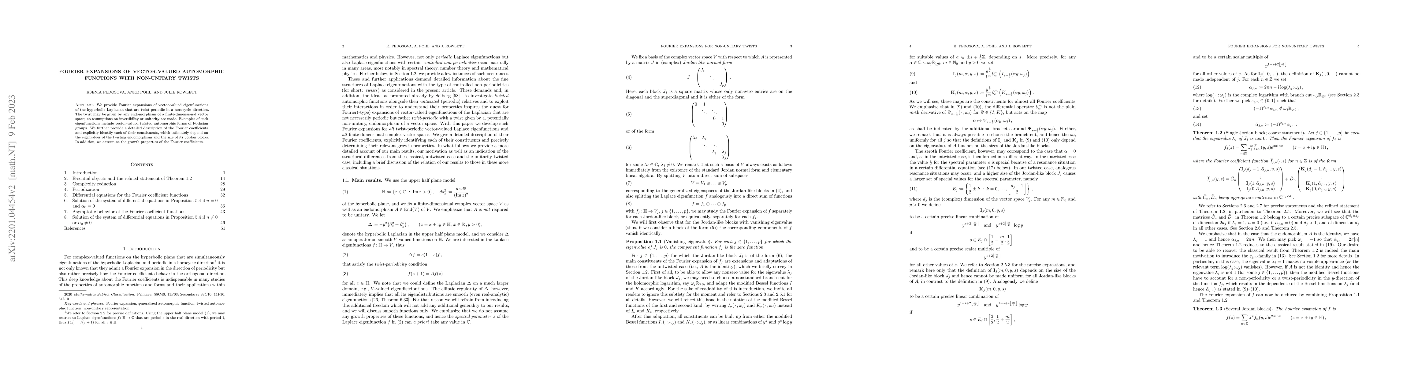 Thumbnail for Fourier expansions of vector-valued automorphic functions with
  non-unitary twists