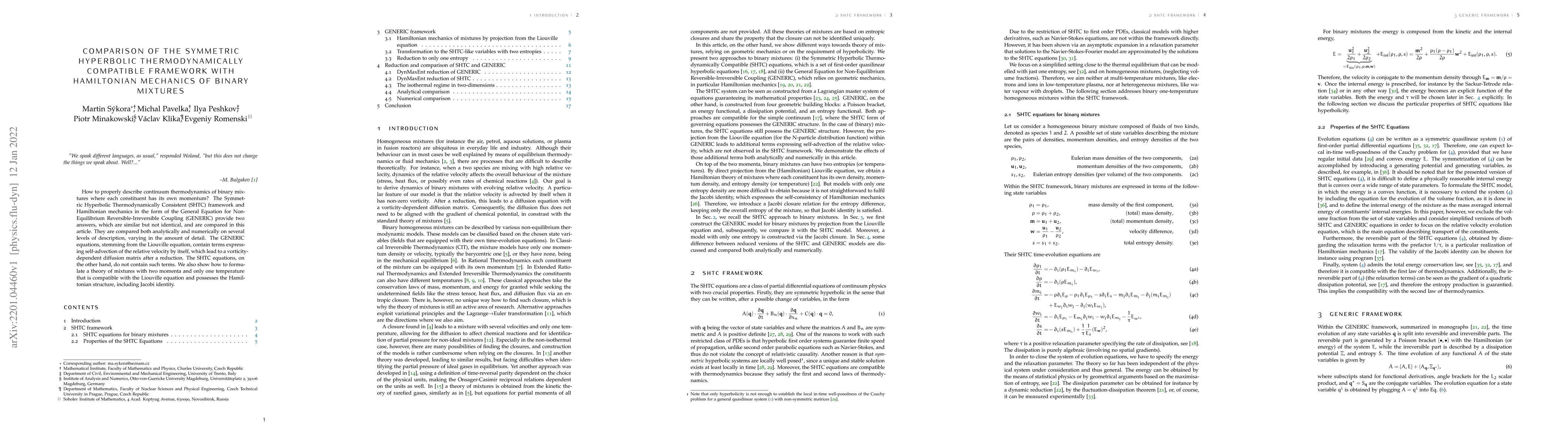 Thumbnail for Comparison of the Symmetric Hyperbolic Thermodynamically Compatible
  framework with Hamiltonian mechanics of binary mixtures