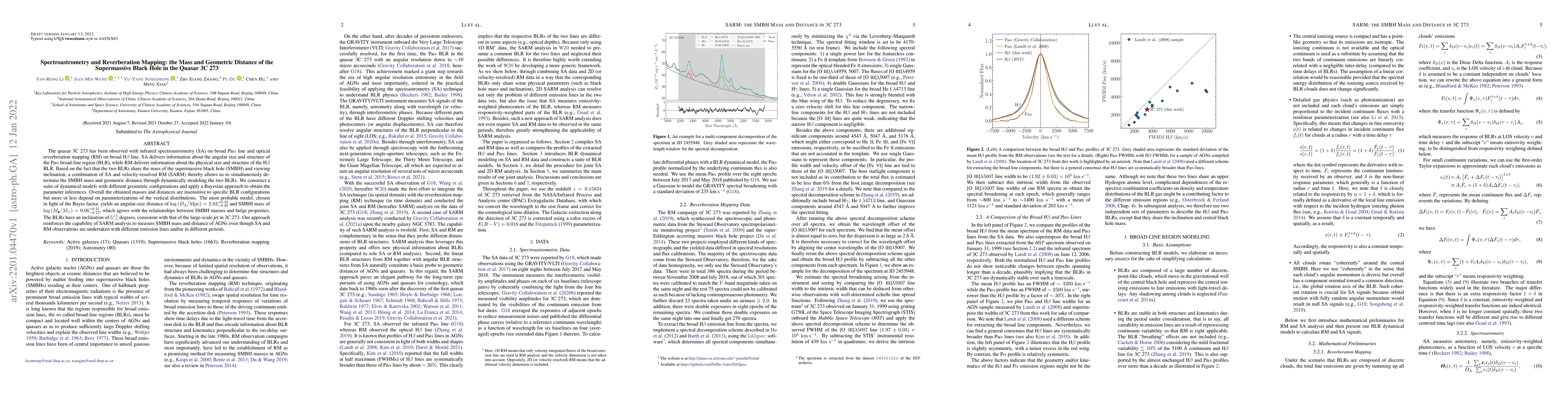 Thumbnail for Spectroastrometry and Reverberation Mapping: the Mass and Geometric
  Distance of the Supermassive Black Hole in the Quasar 3C 273