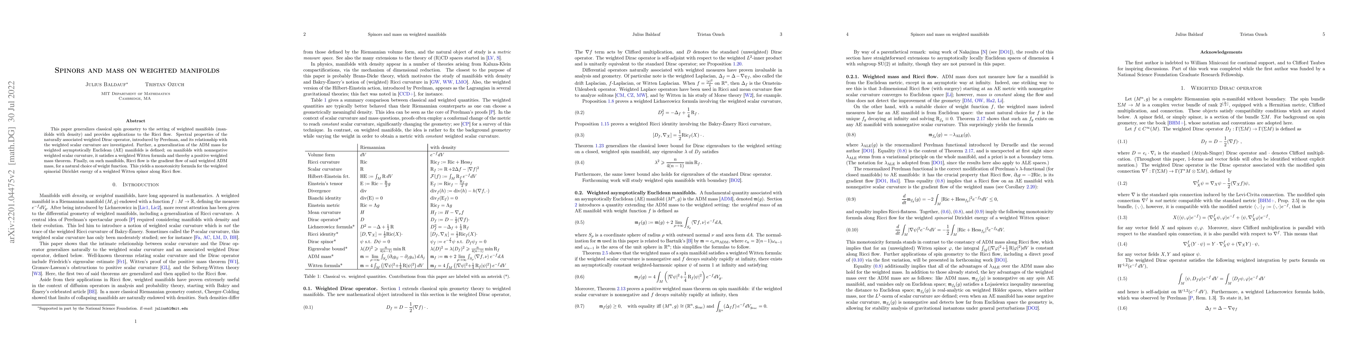 Thumbnail for Spinors and mass on weighted manifolds