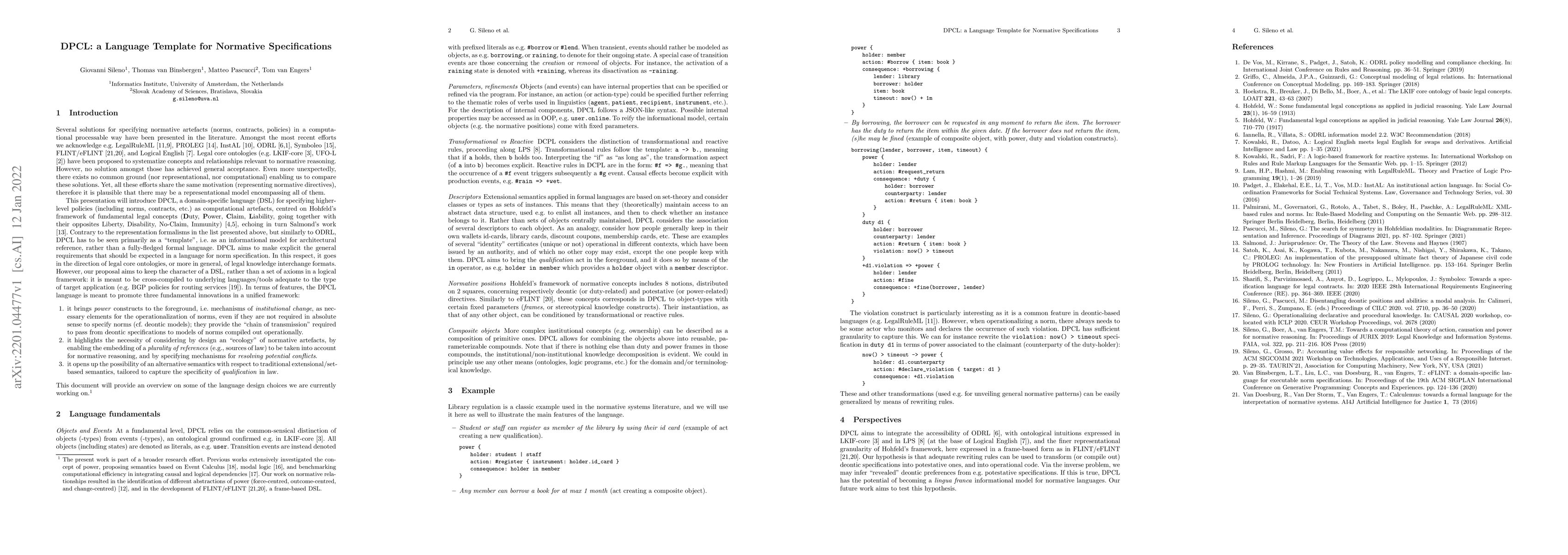 Thumbnail for DPCL: a Language Template for Normative Specifications