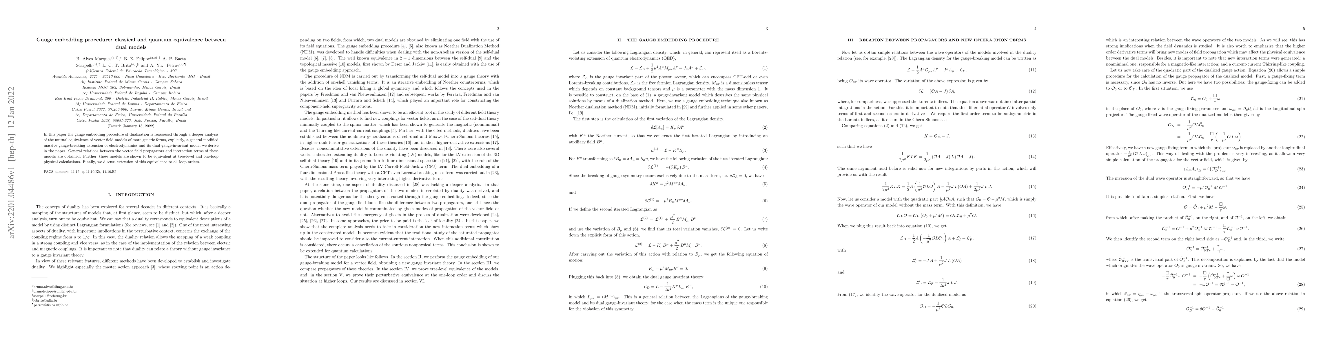 Thumbnail for Gauge embedding procedure: classical and quantum equivalence between
  dual models