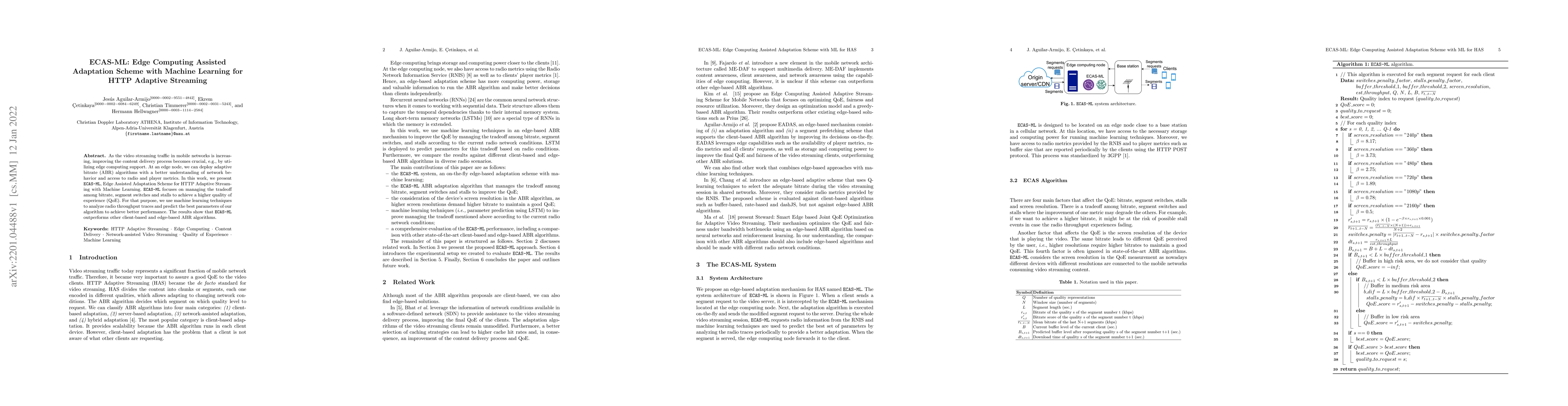 Thumbnail for ECAS-ML: Edge Computing Assisted Adaptation Scheme with Machine Learning
  for HTTP Adaptive Streaming