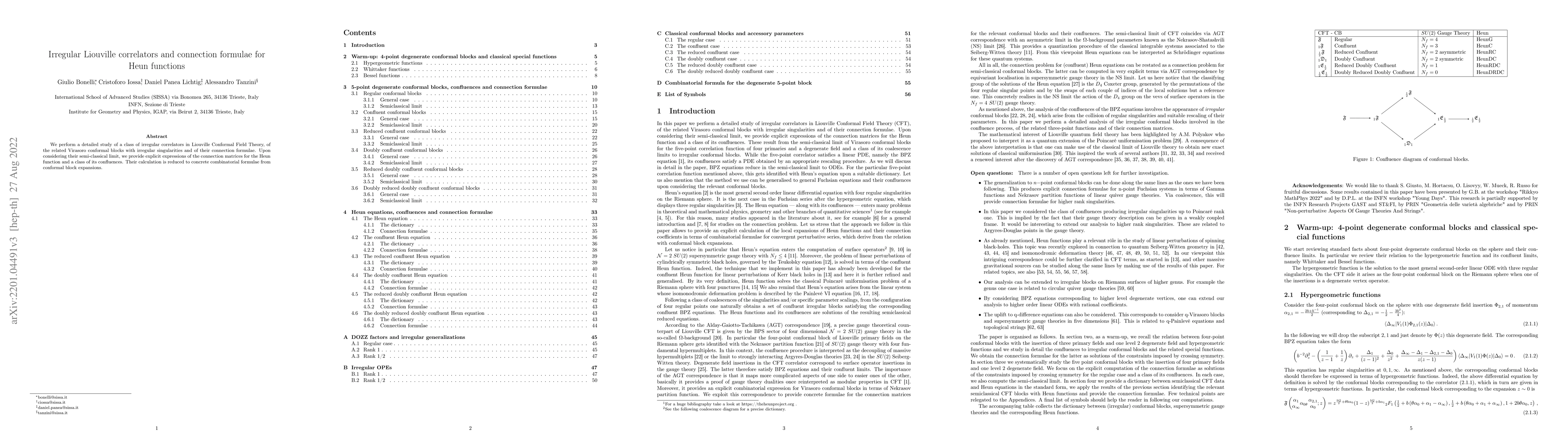 Thumbnail for Irregular Liouville correlators and connection formulae for Heun
  functions