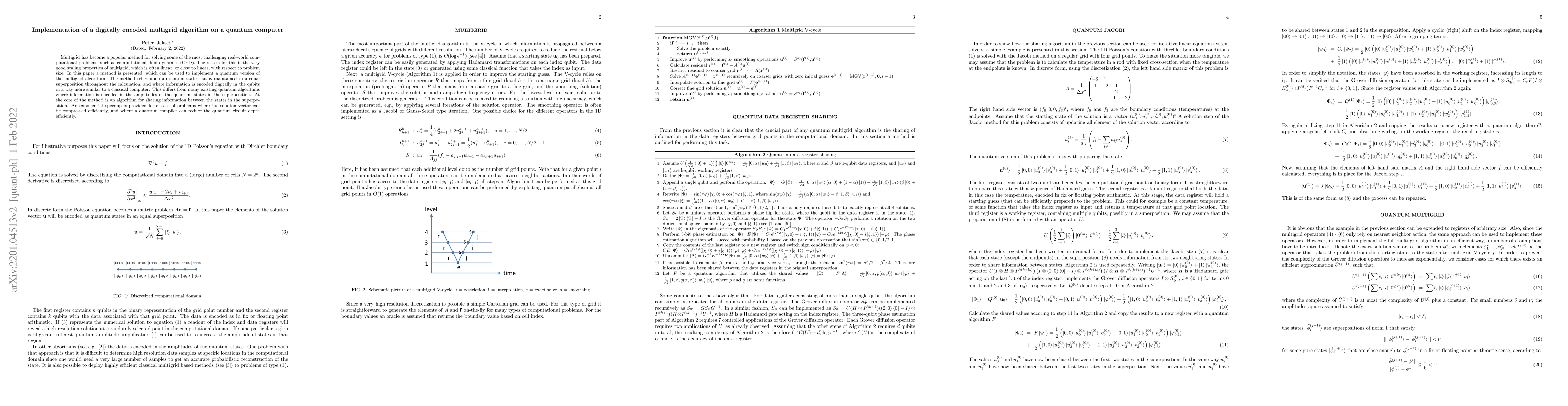 Thumbnail for Implementation of a digitally encoded multigrid algorithm on a quantum
  computer