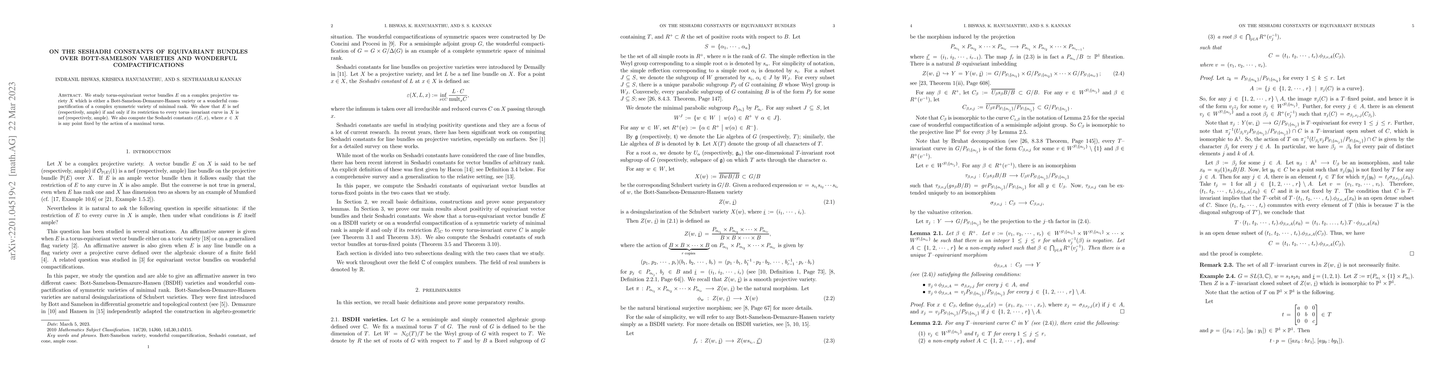 Thumbnail for On the Seshadri constants of equivariant bundles over Bott-Samelson
  varieties and wonderful compactifications