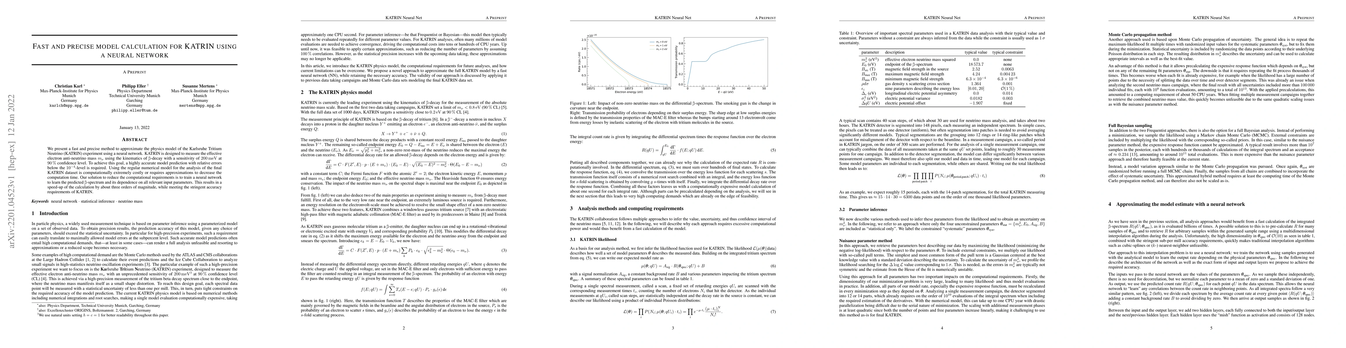 Thumbnail for Fast and precise model calculation for KATRIN using a neural network
