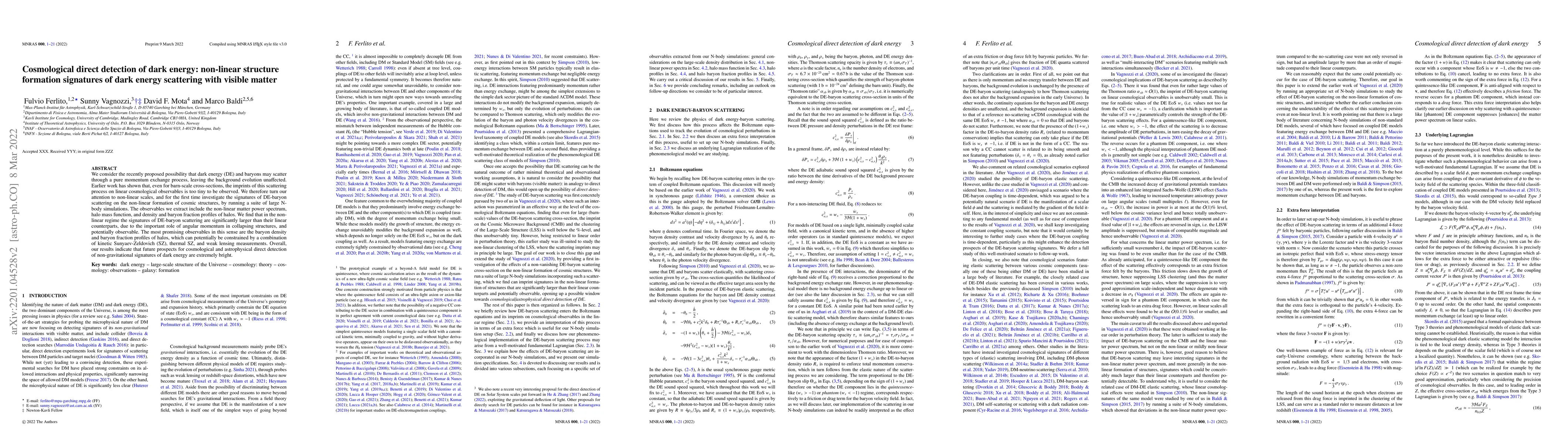Thumbnail for Cosmological direct detection of dark energy: non-linear structure
  formation signatures of dark energy scattering with visible matter