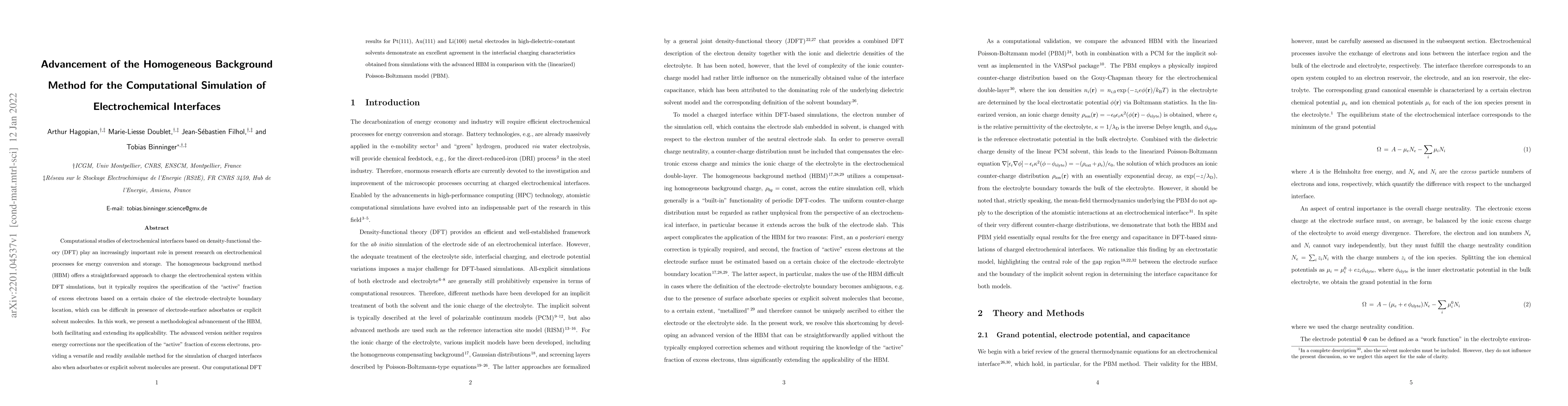 Thumbnail for Advancement of the Homogeneous Background Method for the Computational
  Simulation of Electrochemical Interfaces