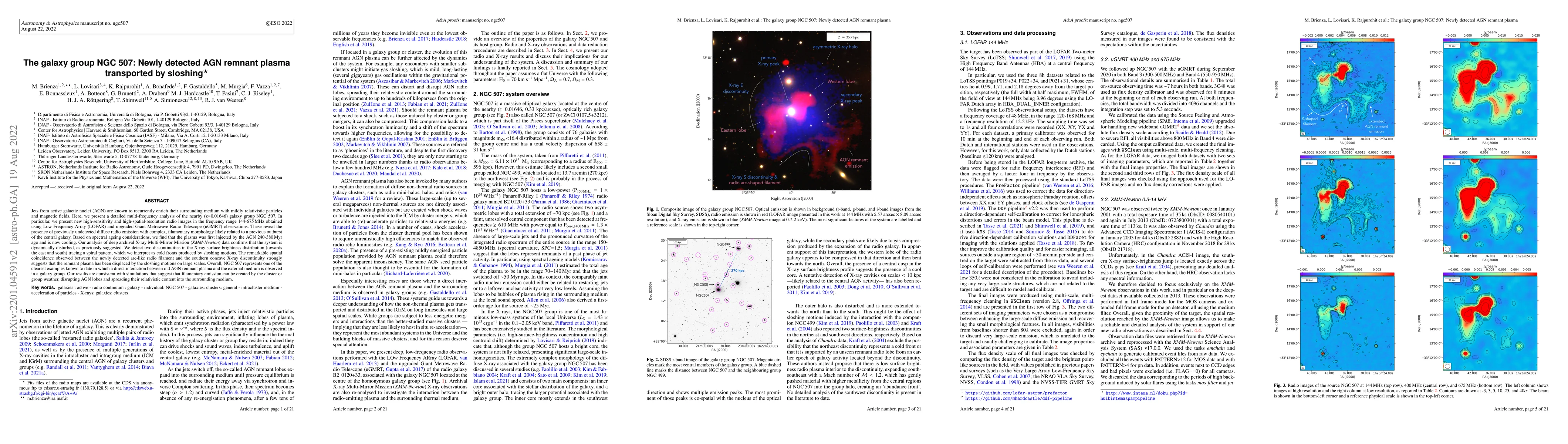 Thumbnail for The galaxy group NGC 507: newly detected AGN remnant plasma transported
  by sloshing