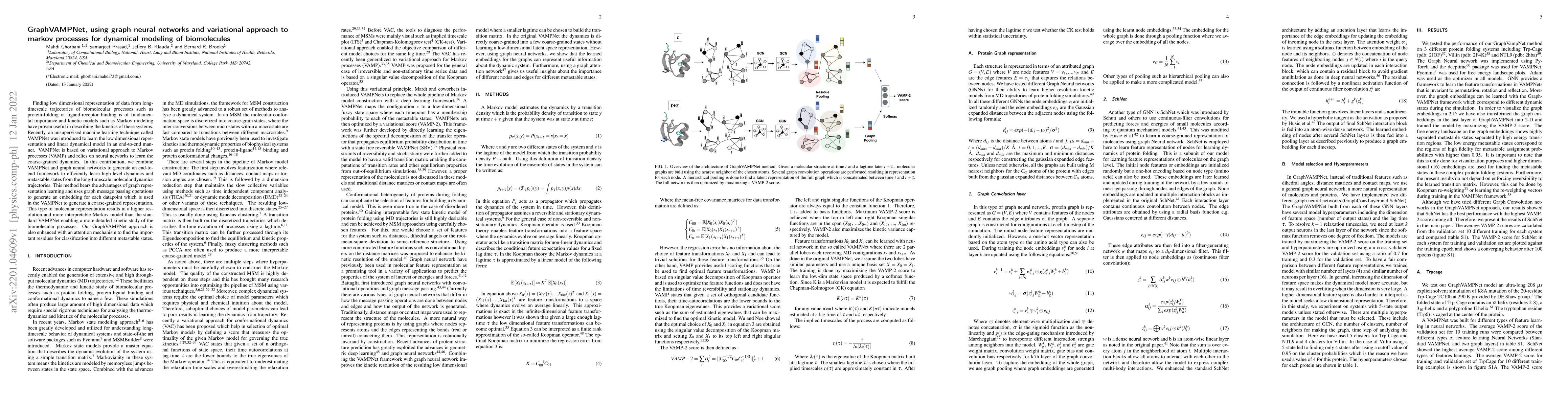 Thumbnail for GraphVAMPNet, using graph neural networks and variational approach to
  markov processes for dynamical modeling of biomolecules