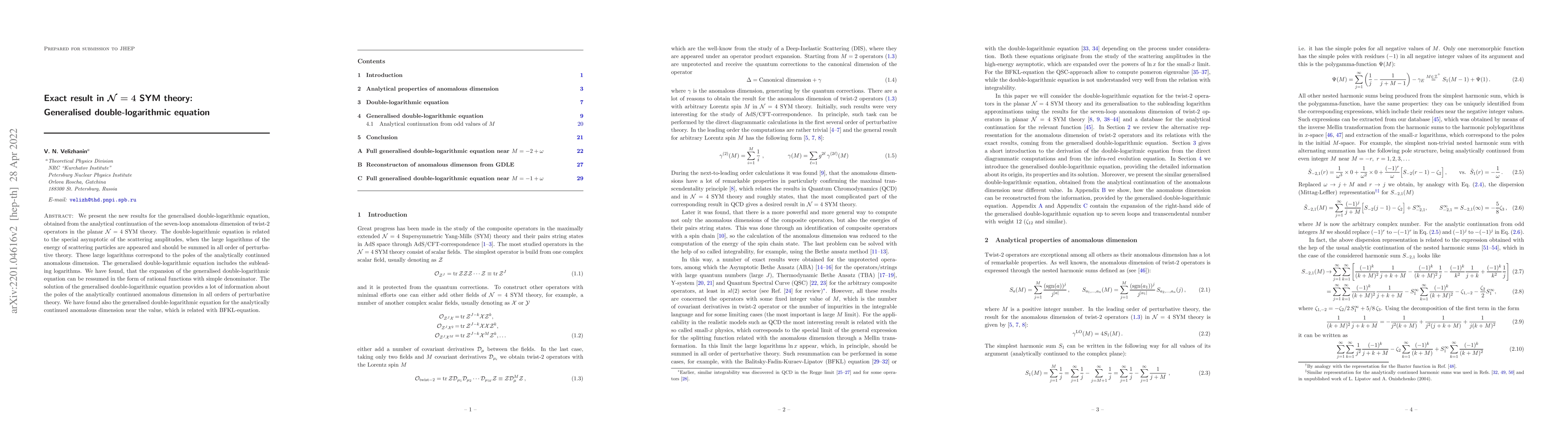 Thumbnail for Exact result in N=4 SYM theory: Generalised double-logarithmic equation