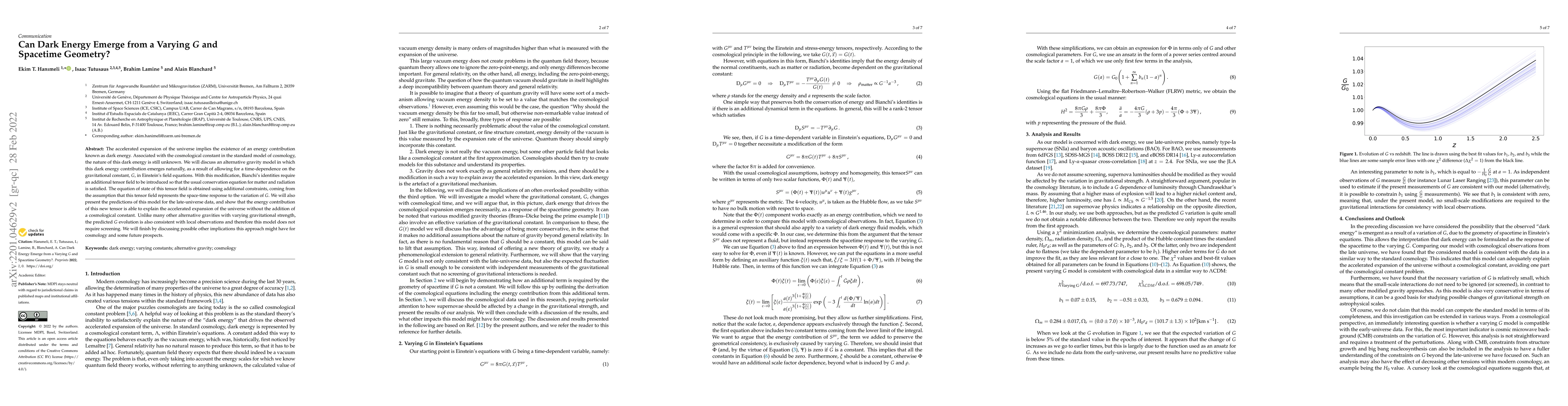 Thumbnail for Can Dark Energy Emerge from a Varying $G$ and Spacetime Geometry?