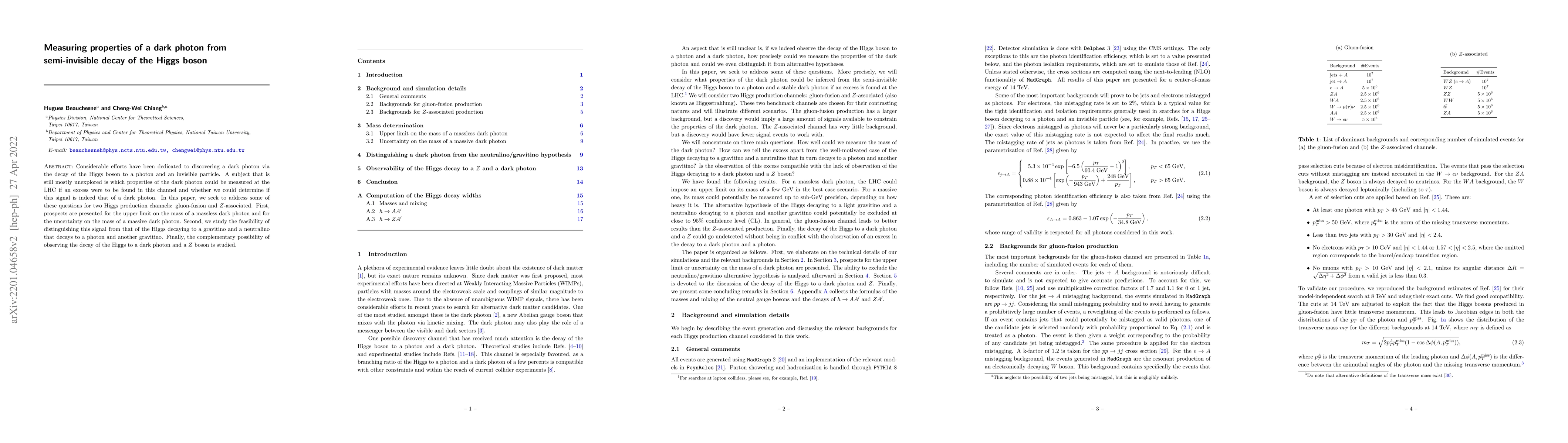 Thumbnail for Measuring properties of a dark photon from semi-invisible decay of the
  Higgs boson