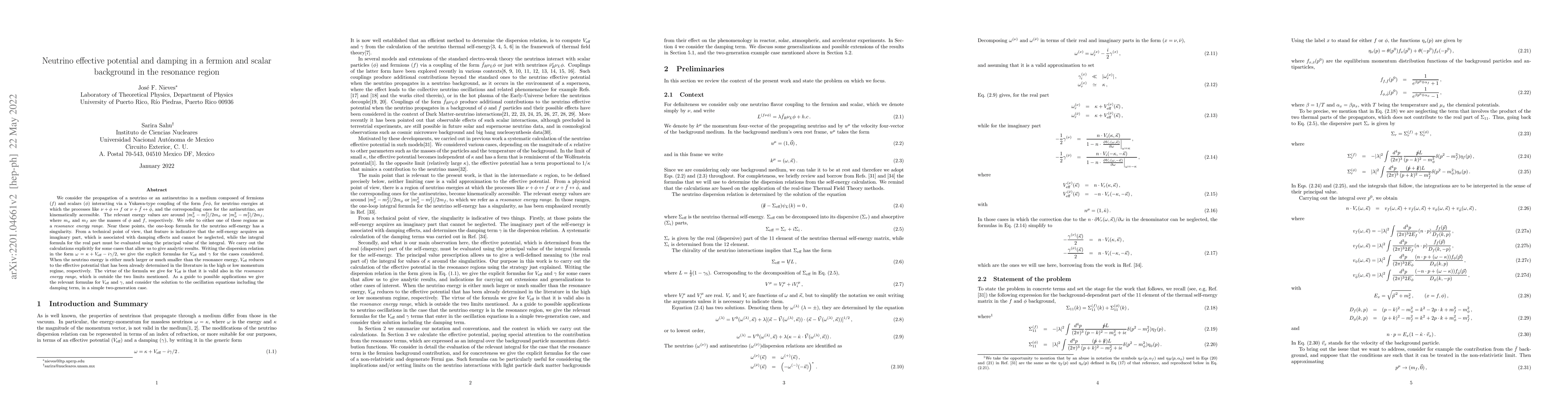 Thumbnail for Neutrino effective potential and damping in a fermion and scalar
  background in the resonance region